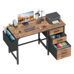 Lufeiya Computer Desk with Fabric File Drawers Cabinet, 47 Inch Reversible Home Office Desks with Filing Cabinet for Small Space, Study Writing Table PC Desks, Rustic Brown