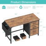 Lufeiya Computer Desk with Fabric File Drawers Cabinet, 47 Inch Reversible Home Office Desks with Filing Cabinet for Small Space, Study Writing Table PC Desks, Rustic Brown