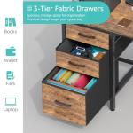 Lufeiya Computer Desk with Fabric File Drawers Cabinet, 47 Inch Reversible Home Office Desks with Filing Cabinet for Small Space, Study Writing Table PC Desks, Rustic Brown