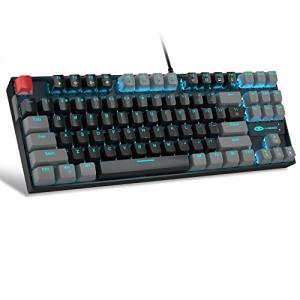 MageGee 75% Mechanical Gaming Keyboard, Red Switch, LED Blue Backlit, 87 Keys Compact TKL Wired Computer Keyboards for Windows Laptop PC Gamer - Black/Grey