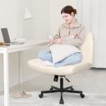 Orange Factory Criss Cross Chair Wheels Wide Cross Legged Office Desk Vanity Chair Comfy Fabric Armless Adjustable Swivel for Home Computer Task (Beige)