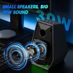 BESTISAN Computer Gaming Speakers for Desktop PC - 30W Powered Monitor Speakers with Bluetooth/AUX/Type-C Connections, 6 Colorful Lights, Compatible with Monitor, Gaming Setup & Laptop
