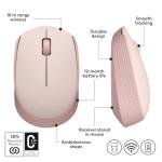 Logitech M170 Wireless Mouse for PC, Mac, Laptop, 2.4 GHz with USB Mini Receiver, Optical Tracking, 12-Months Battery Life, Ambidextrous - Rose