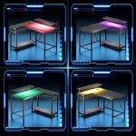 Bestier Gaming Desk with Power Outlets, 42" L-Shaped Computer Desk with LED Lights, Desk with Reversible Storage Shelves & Hooks for Small Spaces, Bedrooms & Offices, Black Carbon Fiber