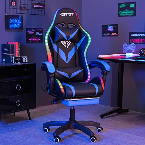HOFFREE Ergonomic LED Gaming Chair with Footrest