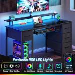 Seventable Computer Desk 47.2" with LED Lights & Power Outlets, Home Office Desk with 4 Drawers, Writing Desk with Keyboard Tray, Study Table with Monitor Stand, Work Desks for Home Office, Black