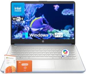 HP 2025 14 Inch Student Business Laptop, Intel N150 CPU, 16GB RAM, Storage(128GB UFS+256GB MSD+1 TB Flash Drive), Wi-Fi 6, Copilot AI, 1 Year Office 365, Sky Blue, Windows 11 Pro,w/Mouse