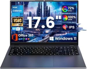 2025 17.6 Inch Laptop Computer with Office 365, 16GB RAM 640GB Storage, N5095 CPU, Windows 11, WiFi 6, Bluetooth 5.2, Backlit keyboard, Portable Thin Business Student Laptops for Work, School, Travel
