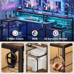 Bestier 71.5 inch Computer Desk with Power Outlets, L Shaped LED Home Office Desk with Long Monitor Stand, Large Corner Desk with Storage Shelf, Cup Holder & Headset Hooks, Modern Simple Table