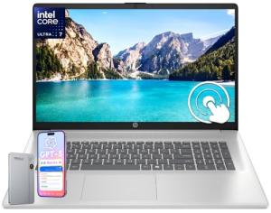 HP 17 inch Laptop for Business, 17.3" HD+ Touchscreen Display, Intel 12-Core Ultra 7 255U(up to 5.2 GHz), 32 GB DDR5, 2 TB SSD, Backlit Keyboard, WiFi 6, Windows 11 Pro, w/RECOLX AI Voice Recorder
