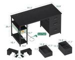 AODK 51 Inch Computer Desk with Fabric Drawers & USB Power Outlets, Reversible Home Office Desk with Storage Shelves, Work from Home, Modern Work/Writing/Study Table for Bedroom, Black