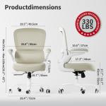 TRALT Ergonomic Office Chair - Desk Chair with Adjustable Lumbar Support Computer Chair - Mesh Comfy Chair with Flip-up Armrests - Gaming Chairs for Adults Home Office (Leather, Beige)