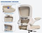 TRALT Ergonomic Office Chair - Desk Chair with Adjustable Lumbar Support Computer Chair - Mesh Comfy Chair with Flip-up Armrests - Gaming Chairs for Adults Home Office (Leather, Beige)