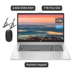 HP 17 Laptop, 17.3" FHD Display, 16GB RAM, 1TB SSD, AMD Ryzen 5 Processor(Beats i7-1165G7, Up to 4.3GHz), Webcam, Numeric Keypad, Long Battery Life, Windows 11 Home, Alpacatec Accessories, Silver