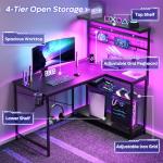 Bestier 42 L Gaming Desk,Computer Desk with Power Outlets, LED Lights, Reversible Corner Desk with 4-Tier Shelves,Cup Holder & Hook Carbon Fiber Black