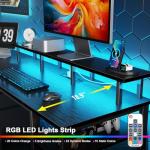 Furologee 61" Gaming Desk with Power Outlets & LED Lights, Reversible Computer Desk with File Cabinet & Monitor Stand for Home Office, Large Work Table with Storage Shelves & Drawer, Black