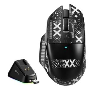 MAMBASNAKE×Attack Shark V6 65g Lightweight RGB Gaming Mouse with Magnetic Charging Dock, BT/2.4G Wireless/Wired 1K Polling Rate, 25K DPI, Gaming Mice for PC/Mac/Laptop(Black&Stickers)