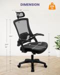 NEO Chair Ergonomic Adjustable Home Office Desk Chair High Back Computer Gaming Mesh Chair with Comfy Task Adjustable Arms Lumbar Neck Support Swivel for Home Office (Dark Black)