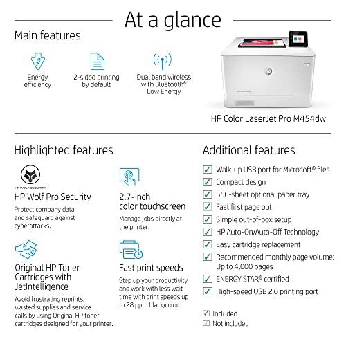 HP Color LaserJet Pro M454dw Wireless Printer