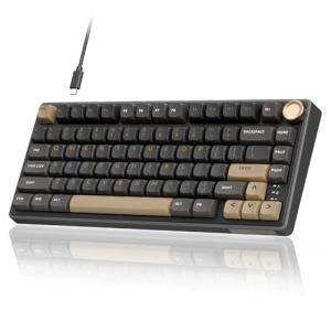RK ROYAL KLUDGE R75 Wired Gaming Keyboard with Volume Knob, 75% Mechanical Gaming Keyboard Custom Gasket Mount with MDA Profile PBT Keycaps, QMK/VIA, Hot Swappable Silver Switch, Black