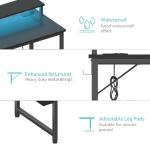 Lufeiya Black Gaming Desk with LED Lights and Power Outlets, 40 Inch Teen Writing Study Table Home Office Desks with Monitor Stand, Computer Desk with Charging Station USB Port, Black