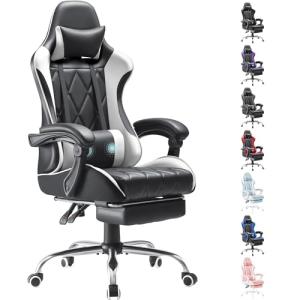 Homall Gaming Chair, Computer Chair with Footrest and Massage Lumbar Support, Ergonomic High Back Video Game Chair with Swivel Seat and Headrest (White)