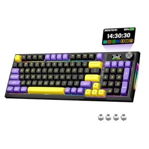 Redragon K725LBY Wireless Mechanical Keyboard with Screen and Knob, Tri-Mode BT5.0/2.4G/USB-C Gasket Computer Gaming Keyboard, 95 Keys Hot Swappable, RGB Backlit, Infinite Mirrors for PC/Mac, Purple