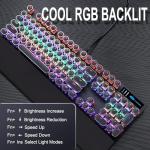 Camiysn Typewriter Style Mechanical Gaming Keyboard, Black Retro Punk Gaming Keyboard with RGB Backlit, 104 Keys Blue Switch Wired Cute Keyboards, Round Keycaps for Windows/Mac/PC