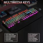 Camiysn Typewriter Style Mechanical Gaming Keyboard, Black Retro Punk Gaming Keyboard with RGB Backlit, 104 Keys Blue Switch Wired Cute Keyboards, Round Keycaps for Windows/Mac/PC
