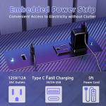 TIQLAB Gaming Desk with Power Outlets & LED 40 Inch Ergonomic Computer Carbon Fiber Surface Gamer Desk, Large Monitor Stand, Headphone Hook, PC Workstation for Bedroom, Black