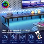 TIQLAB Gaming Desk with Power Outlets & LED 40 Inch Ergonomic Computer Carbon Fiber Surface Gamer Desk, Large Monitor Stand, Headphone Hook, PC Workstation for Bedroom, Black