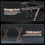 TIQLAB Gaming Desk with Power Outlets & LED 40 Inch Ergonomic Computer Carbon Fiber Surface Gamer Desk, Large Monitor Stand, Headphone Hook, PC Workstation for Bedroom, Black