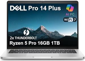 Dell Pro 14 Plus (Next Gen Latitude 5450) AI Business Laptop (14" FHD+, AMD Ryzen 5 Pro 230 (> Intel i7-1355U), 16GB 7500 MT/s RAM, 1TB SSD), Backlit, 1080p IR Webcam, Wi-Fi 7, Win 11 Pro, PB14255