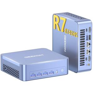 GEEKOM Mini PC AX8 Max, Dual 2.5G Lan AMD Ryzen 7 8745HS (Up to 4.9GHz, 3 Mode) Desktop Computers, Radeon 780M, 32GB DDR5 5600MHz RAM 1TB PCIe SSD, 2xUSB4/PD/WOL/8K 4 Display/Gaming/Business/Win11 Pro