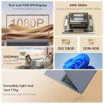 VIGSENUP Laptop,15.6'' Laptop Computer,8GB RAM LPDDR4 128GB SSD(Expandable to 1TB), AMD Athlon Processor Up to 2.6 GHz,WiFi 5,BT 5.0, Webcam, Poratable Student and Business Laptops