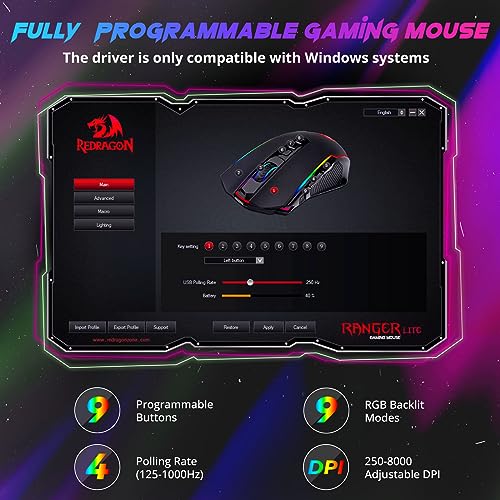 Redragon Wireless Gaming Mouse with 8000 DPI
