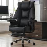EXCEBET Big and Tall Office Chair with Footrest, PU Leather High Back Executive Office Chair 400lbs, Ergonomic Computer Chairs Lumbar Support for Heavy People (All Black)