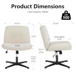 DUMOS Criss Cross Chair No Wheels Wide Cross Legged Office Desk Vanity Chair Comfy Fabric Armless Adjustable Swivel for Home Computer Task (Beige)