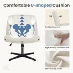 DUMOS Criss Cross Chair No Wheels Wide Cross Legged Office Desk Vanity Chair Comfy Fabric Armless Adjustable Swivel for Home Computer Task (Beige)