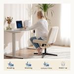 DUMOS Criss Cross Chair No Wheels Wide Cross Legged Office Desk Vanity Chair Comfy Fabric Armless Adjustable Swivel for Home Computer Task (Beige)