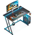 MOTPK 32 Inch Small Gaming Desk with LED Light, Computer Desk for Small Space, Gaming Table with Carbon Fiber Texture, Kids PC Desk Gift for Boys Men, Black