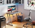 MOTPK 32 Inch Small Gaming Desk with LED Light, Computer Desk for Small Space, Gaming Table with Carbon Fiber Texture, Kids PC Desk Gift for Boys Men, Black