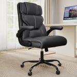 Executive Office Chair with Flip-up Armrests,Ergonomic Computer Desk Chairs,Mid-Tall Back Leather Office Chair 400 Lbs,Lumbar Support Swivel PC Chair with Rocking Function