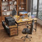 Lufeiya Computer Desk with Fabric File Drawers Cabinet, 57 Inch Home Office Desks with Filing Cabinet Printer Stand for Small Space, Study Writing Table PC Desks for Bedroom, Brown