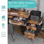 Lufeiya Computer Desk with Fabric File Drawers Cabinet, 57 Inch Home Office Desks with Filing Cabinet Printer Stand for Small Space, Study Writing Table PC Desks for Bedroom, Brown