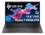 HP 255 G10 Business Laptop (15.6" FHD Anti-glare, AMD Ryzen 7 7730U (> Intel i7-1355U) 64GB RAM, 2TB SSD) for Home, Student, Military Grade, Webcam w/Shutter, Numeric Keypad, Wi-Fi 6, Win 11 Pro