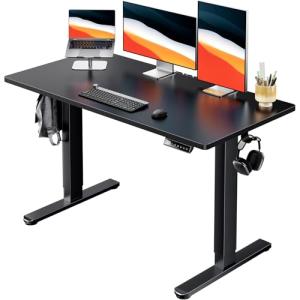 HUANUO Electric Standing Desk, 48" x 24" Whole Piece Desktop, Adjustable Height Computer Desks, 4 Height Memory Settings, Sit Stand Up Desk for Home Office, Black