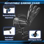 NEWBULIG Computer Gaming Desk Chair - Big Tall Ergonomic Lumbar Support with Flip-up Armrest and 360° Swivel Wheels, PU Leather Height Adjustable, for Home and Office, Grey