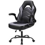 NEWBULIG Computer Gaming Desk Chair - Big Tall Ergonomic Lumbar Support with Flip-up Armrest and 360° Swivel Wheels, PU Leather Height Adjustable, for Home and Office, Grey