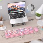 UBOTIE Colorful Computer Wireless Keyboard Mice Combo, Retro Typewriter Flexible Keys Office Full-Sized Keyboard, 2.4GHz Dropout-Free Connection and Optical Mouse (Pink-Colorful)